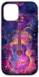 Coque pour iPhone 12/12 Pro Guitare ethnique vintage violette avec motif fumé coloré