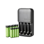 Amazon Basics Rechargeable Batteries NiMH, AAA 800mAh 4-Pack + AA 2000mAh 4 Pack with 4 Bay Battery Charger, UK Plug, Black