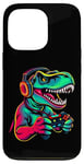 Coque pour iPhone 13 Pro Gaming Dinosaurs- Le T-rex joue aux jeux vidéo