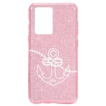 Coque Iphone 12 PRO MAX paillettes rose ancre blanc