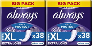 76 x Always Dailies Pantyliners Long / Ex Large, Extra Protect - Lightly Scented