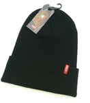 Genuine LEVI'S Taller BLACK Cuff BEANIE Hat Red Tab Logo Tags UNISEX