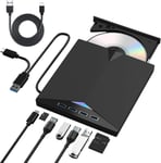 7 En 1 Lecteur Blu-Ray Externe, Lecteur Dvd/Bd Graveur Blu Ray Avec Usb 3.0 Type-C Portable Lecteur Blu Ray Externe, 3D Cd Dvd Graveur Optical Bluray Drive Pour Pc Windows 11 10 8 7