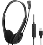 USB PC Headsets with Microphone Noise Cancelling Mic & Audio Controls, Wired Ste