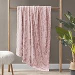 Madison Park Zuri Soft Plush Luxury Oversized Faux Fur Throw Animal Stripes Design, Faux Mink On The Reverse, Modern All Seasons Blanket for Bed, Sofa Couch, Office, Blush, 60x70