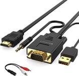 VGA HDMI -sovittimen kaapelilla Audio 1080p: llä (vanhasta PC: stä TV/Monitor HDMI -tulolla), F on Active VGA HDMI: n pistoke Cordonissa kannettavan tietokoneen VGA -lähtö (OUT) Beamer Converter -kaapeli, 1,8 metrin päässä