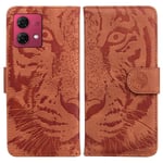 SKALO Motorola Moto G84 5G Embossed Tiger Plånbok - Brun Brun