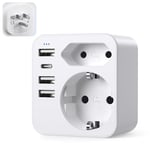 6 en 1 Adaptateur Prise France vers USA, Adaptateur Prise USA, Canada, Americaine avec 3 USB et 1 Type C (3,4A) et 2 Prises, Mexique Thaïlande Type B (Blanc)