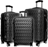 ABS Suitcase Luggage Set of 3 Hard Shell Travel Trolley Lightweight Case Black