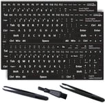 2 Pcs Noir Autocollants Clavier, Autocollant Clavier En English, Pour Avec N'Importe Quel Clavier Standard, Ordinateur Portable¿ Avec Outils D'Installation((Mat, Noir)