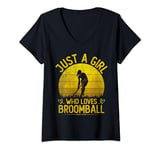 Womens Vintage Broomball, Just A Girl Who Loves Broomball Girls V-Neck T-Shirt
