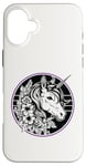 iPhone 16 Plus Unicorn in Black White Purple Hibiscus Roses Champion Wreath Case