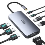 Station d'accueil USB C Dual Displayports 8 en 1 Multiport Adapter mit 4K HDMI, 2 * 4K DP, 1080P VGA, 2*USB2.0, USB C Daten, 100W PD 3.0, Laptop Multi Monitore Station für HP