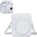 Housse pour Instax Mini 12-Étui de Protection en Cuir PU pour Fujifilm Instax Mini 12-Étui Amovible avec Bandoulière-Blanc