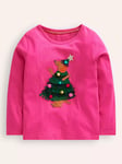 Mini Boden Kids' Cotton Applique Christmas Dog T-Shirt, Pink