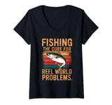 Womens Fishing The Cure For Reel World Problems V-Neck T-Shirt