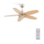 CREATE / WINDFLOWOOD/Ventilateur de plafond avec télécommande, niquel pales bois naturel / 60W, Silencieux, Ø107 cm, 3 vitesses, minuterie, moteur AC