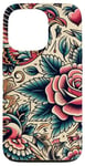 iPhone 13 Pro Bird and Rose Old School Tattoo Style, American Traditional Case