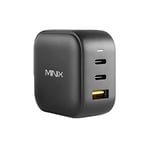 MINIX Chargeur GaN Universel à 3 Ports Turbo 66W Charge Rapide 2 x USB-C Power Delivery 3.0, 1 x USB-A PD3.0.Kompatibel mit MacBook Pro Air, iPad Pro, iPhone 13, Samsung und Mehr (Neo P1)