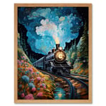 Train Ride to Imagination Land Conceptual Art Oil Painting Dream Journey Railroad Art Print Framed Poster Wall Decor 12x16 inch