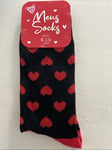 Men’s Valentines  Gift Socks ! Love hearts pattern.  Size 6 - 10.  Black & Red