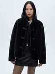 Mango Mozart Boxy Teddy Jacket, Black