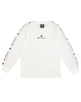 Champion Legacy Retro Sport B (306860) - Arm Logo LS Crewneck Long Sleeve T-Shirt, White (WHT), 9-10 years (M) Child FW24