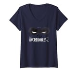 Womens Disney Pixar The Incredibles 2 Faded Vintage Hero Mask Logo V-Neck T-Shirt