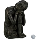 Statue de Bouddha figurine de Bouddha décoration jardin sculpture céramique Zen 60 cm, gris foncé - Relaxdays