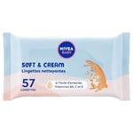 NIVEA BABY Lingettes Soft & Cream (1 x 57 pces), lingettes nettoyantes bébé & nourrisson, lingettes apaisantes enrichies en Huile d'Amande 100% naturelle protectrice très douce