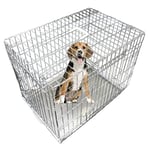 Ellie-Bo Cage pour Chiens et Chiots, Cage Pliable à 2 Portes Avec Plateau Métallique Anti-Mâchonnements, Taille L, 91,4 cm, Argenté