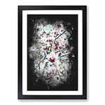 Big Box Art Pink Magnolia Blossom Tree Paint Splash Framed Wall Art Picture Print Ready to Hang, Black A2 (62 x 45 cm)