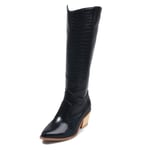 Bottines en cuir pour femme à pointu confortables et doublées avec talon carré, Noir , 40 EU