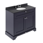 Old London Twilight Blue 1000mm 2 Door Vanity Unit with Black Marble Top and Bas