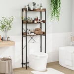 Meuble WC Etagere au-Dessus des Toilettes a 3 Niveaux avec 4 Crochets Cadre en Metal 63x24x166 CM Marron Rustique