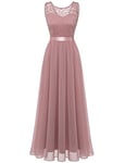 Berylove Robe de Soirée Longue Rose sans Manche avec Dentelle Florale Mousseline pour Mariage Invité BLP7025 Blush 2XL