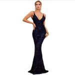 FTFTO Home Accessories Dress Sequined Geometric Sling Dress Ladies Deep V Mopping Dress Blue L