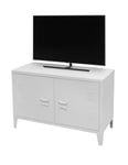 Meuble TV blanc style industriel avec 2 portes en métal 100x40xH53cm