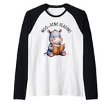 Moo-Readeng, Moo-Deng Hippo The Famous Baby Pigmy Book Lover Raglan Baseball Tee