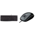 Logitech K120 Wired Business Keyboard, AZERTY French Layout - Black & B100 Wired USB Mouse, 3-Buttons, Optical Tracking, Ambidextrous PC/Mac/Laptop - Black