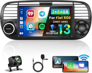 2+64Gb Autoradio Android Pour Fiat 500 2007-2015, 7 Pouces Écran Tactile Autoradio Carplay 2 Din Avec Android Auto, Bluetooth, Mirror Link, Wifi, Gps, Rds Fm, Ahd Caméra De Recul (Noir)