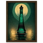 Art Deco Lighthouse Great Gatsby Moonlight Emerald Artwork Framed Wall Art Print A4