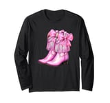 Cowgirl Boots Pink Baby Bow Preppy y2k Coquette Long Sleeve T-Shirt