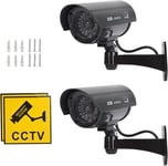 2PCS Caméra de Surveillance Factice Caméra Factice CCTV avec LED Lumière Clignotante étanche Noire Fausse de Sécurité Caméra avec Vis d'Autocollants d'Avertissement Fixé Au Mur.[G202]