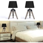 Idmarket - Lot de 2 lampes de chevet trépied hilda en bois foncé noires