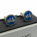 Racing Bike Cycle Cycling Cufflinks by Onyx Art In Smart Box Blue CK974