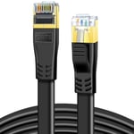 DDMALL CAT8 Ethernet Cable, 15 Metres High Speed 40 Gbps 2000 MHz Flat CAT8 Patch Cord, Gigabit Internet Network LAN Cable with Gold Plated RJ45 Connector for Gaming, Modem, Router, PC (15 m, Black)