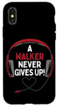 Coque pour iPhone X/XS Casque personnalisé avec citation de jeu « A Walker Never Gives Up »