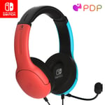 PDP Gaming LVL40 Stereo Headphone with Mic for Nintendo Switch - PC, iPad, Mac, Laptop Compatible - Noise Cancelling Microphone, Lightweight, Soft Comfort On-Ear Headphone, 3.5 mm Jack - Neon Blue-Red