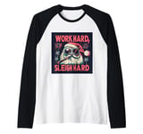 Funny Santa Work Hard Sleigh Hard Sleigher Christmas Cigar Raglan Baseball Tee